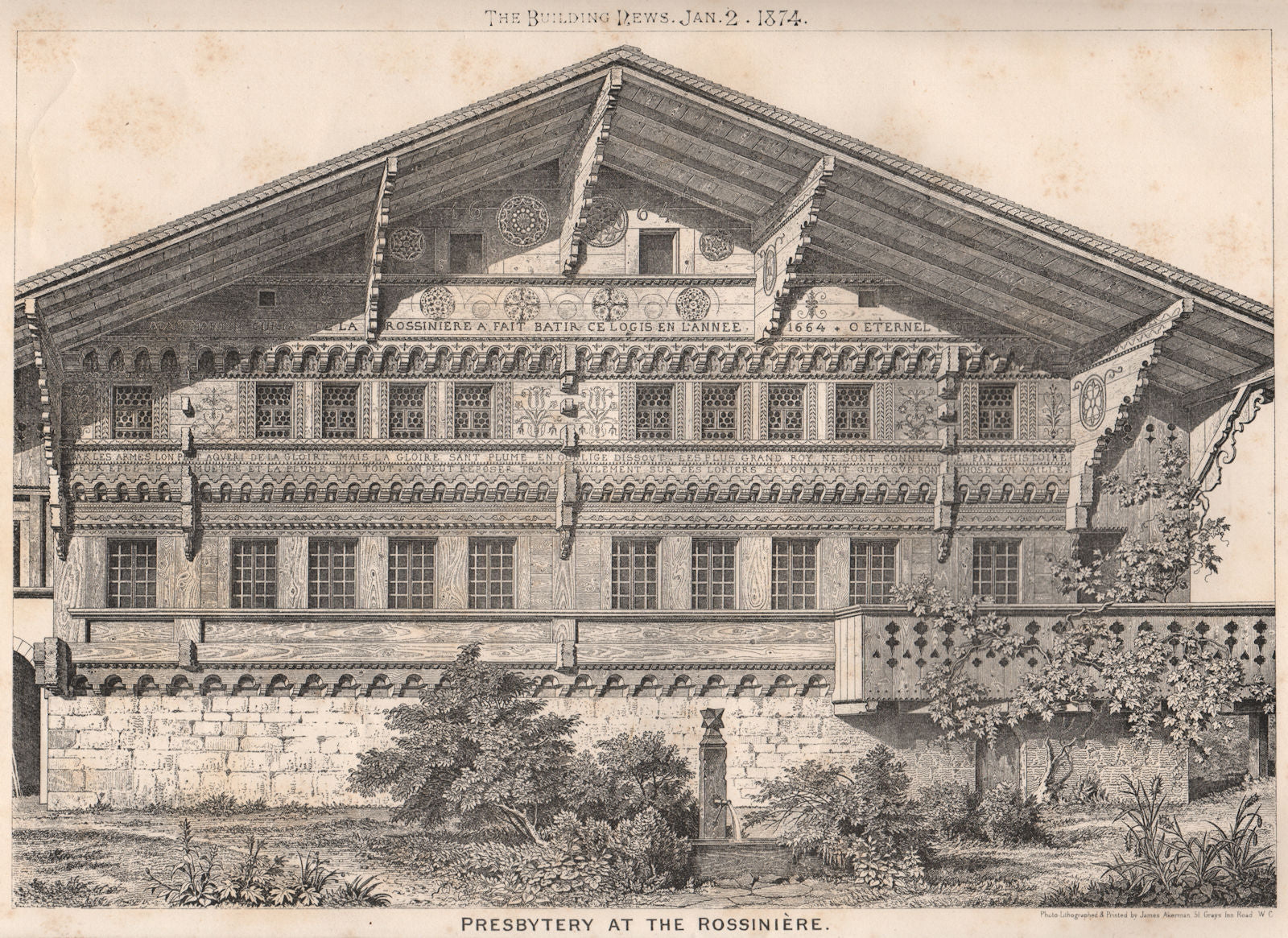 Presbytery at the Rossinière. Switzerland 1874 old antique print picture